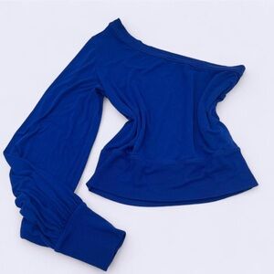 Free People Royal Blue Off the Shoulder One Sleeve Long Sleeve Top